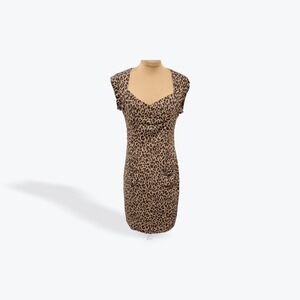Forever 21 Leopard Print Sheath Dress Cap‎ Sleeve Sweetheart Neckline Women's L